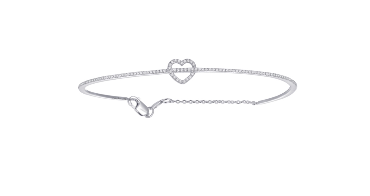 10K White Gold Heart Bangle Bracelet