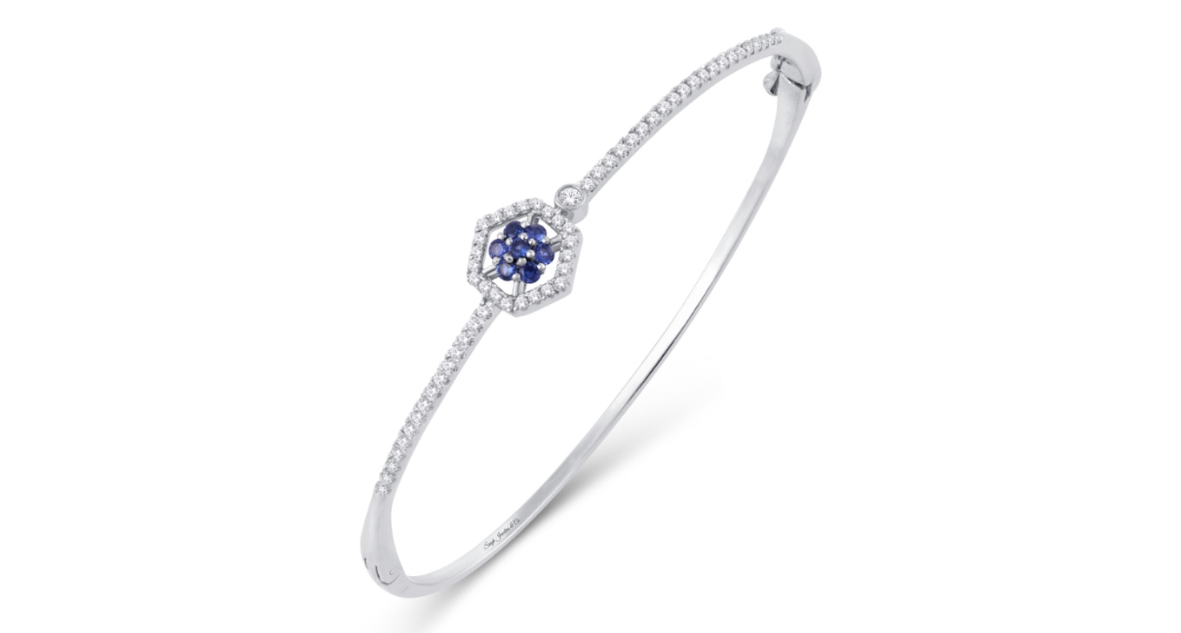 14K White Gold Blue Sapphire Bangle