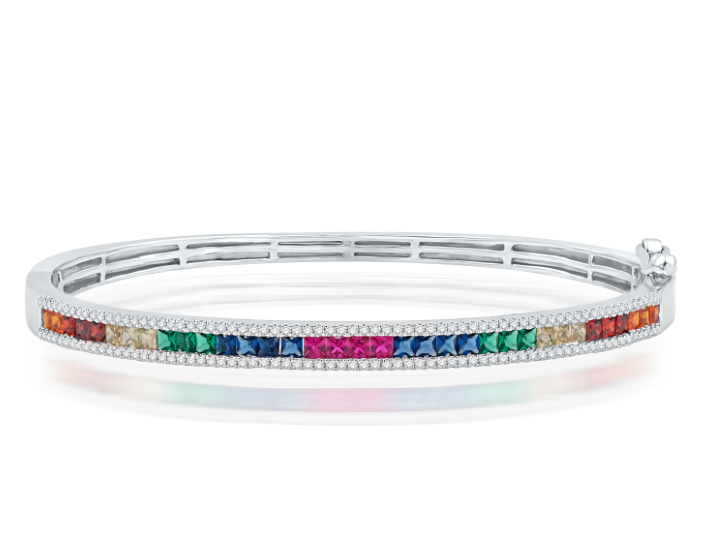 14K Rainbow Diamond Bangle