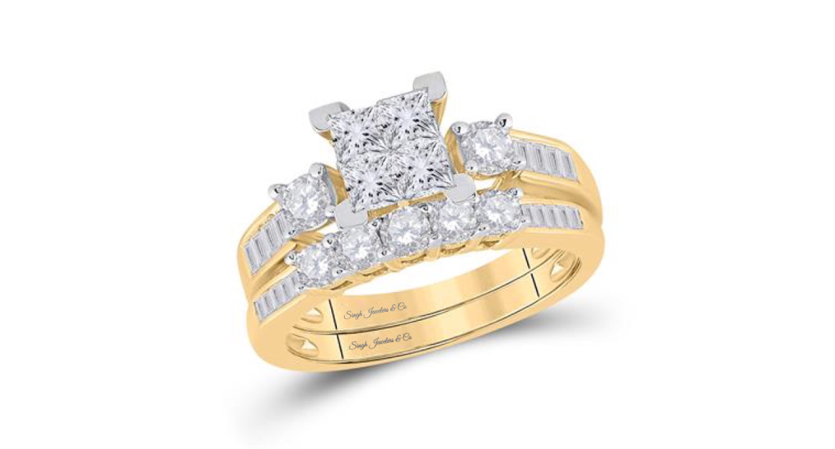 14K Princess Cut Bridal Wedding Ring Set