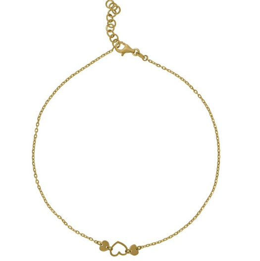 14kt Yellow Gold Women's Heart Beaded Anklet