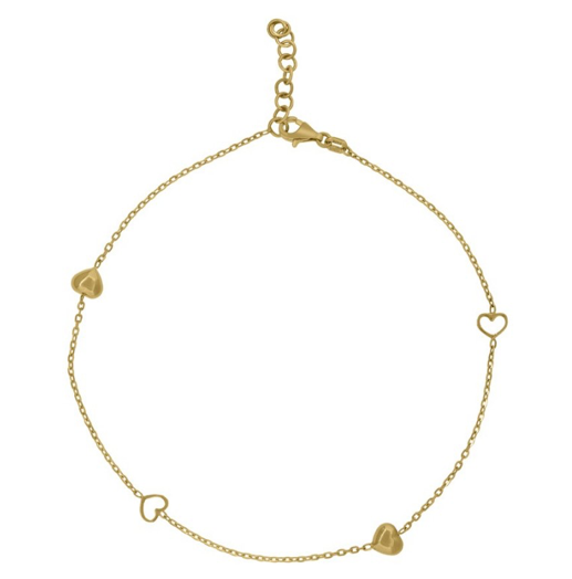 14kt Yellow Gold Women's Heart Beaded Anklet