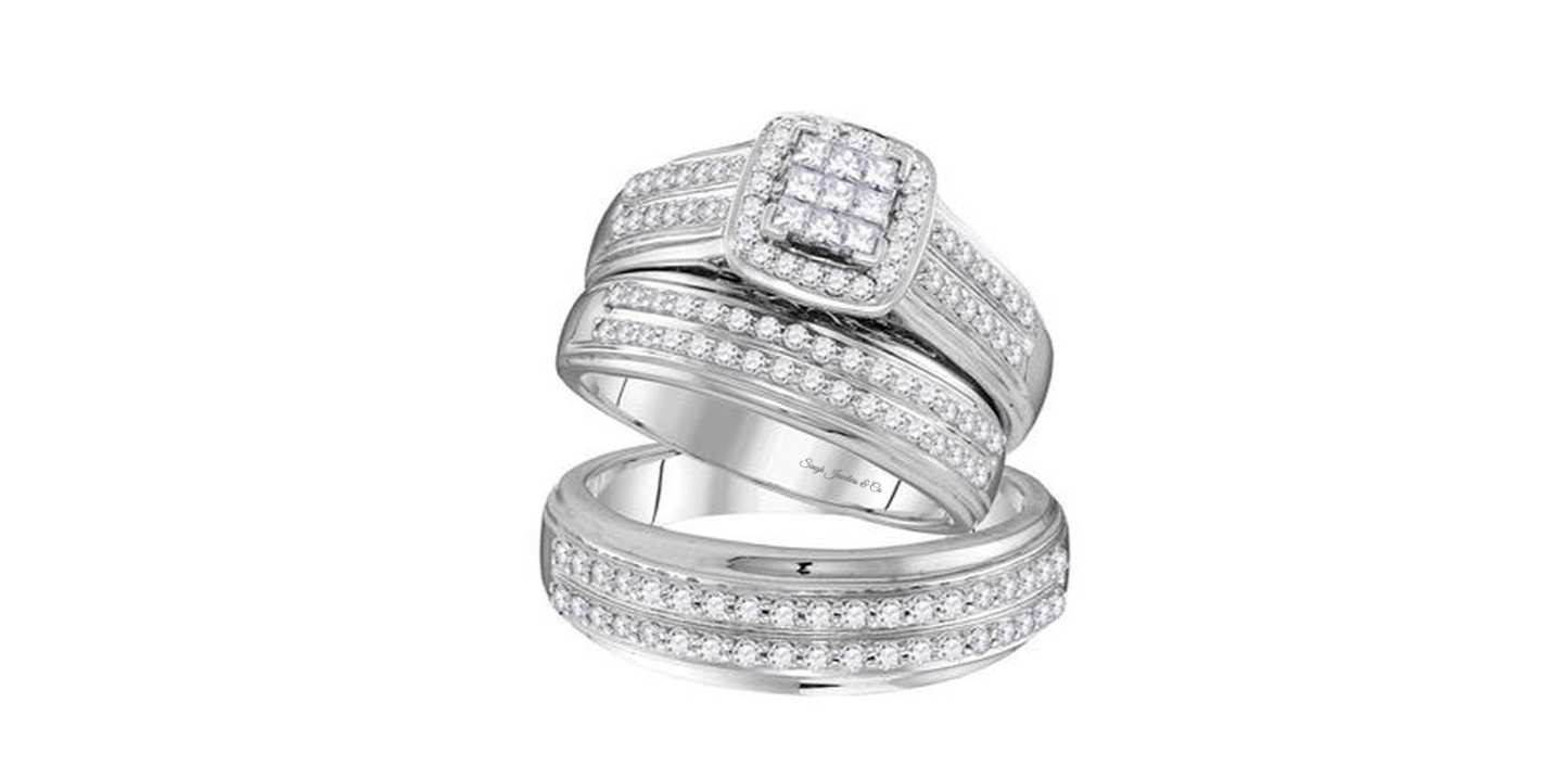 10K Princess-Cut Bridal Trio Set