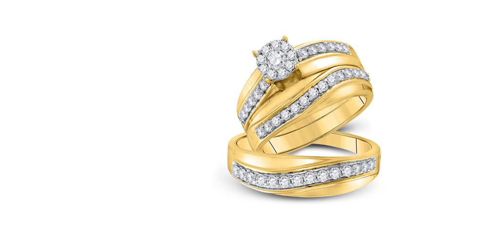 14K Round Diamond Trio Set