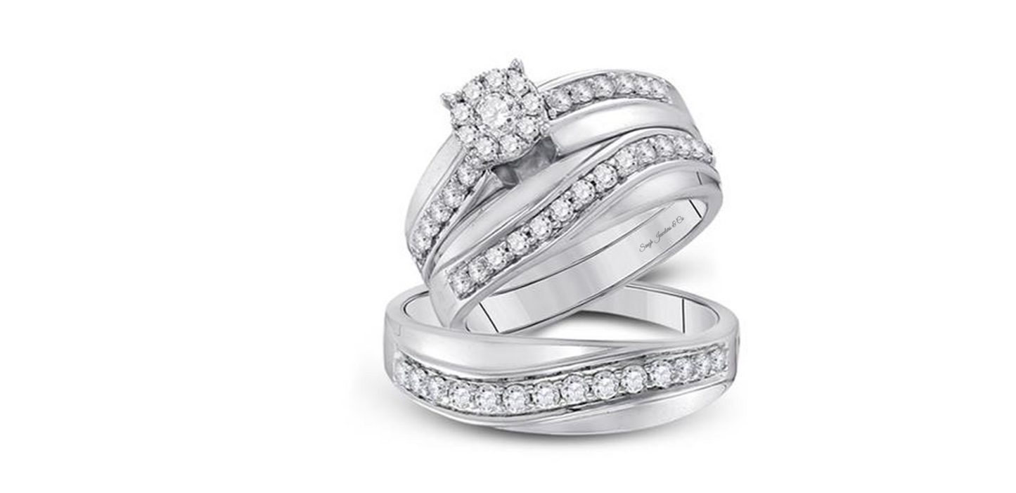 14K Round Diamond Trio Set