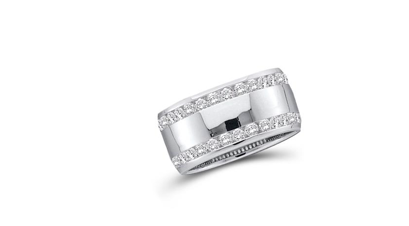 14K Double Row Round Diamonds Wedding Band