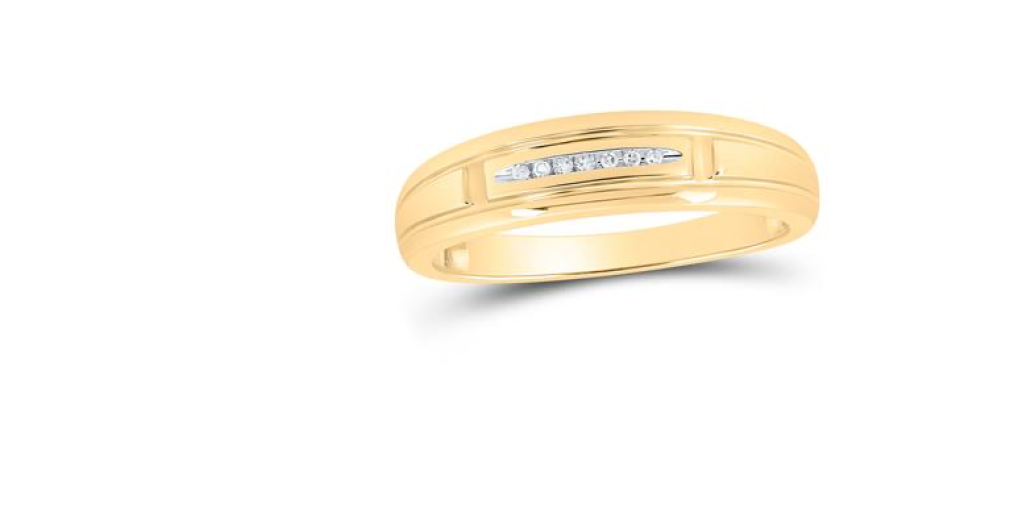 10K yellow gold halo diamond trio bridal ring set – 1/10 Ct