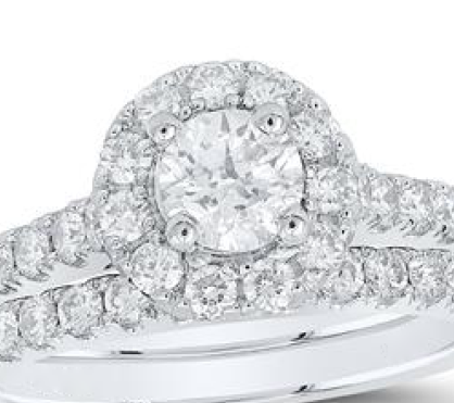 14K Round Halo Bridal Wedding Ring Set