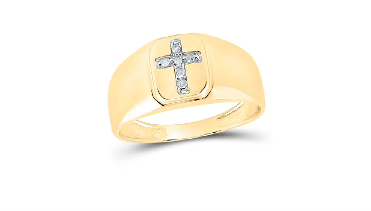 10K Yellow Gold 1/20 Cttw Diamond Cross Ring
