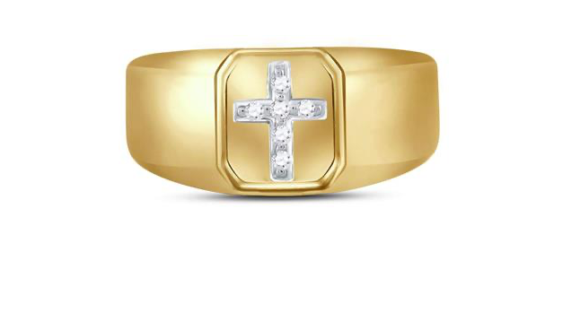 10K Yellow Gold 1/20 Cttw Diamond Cross Ring