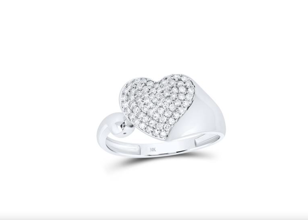 10K White Gold Twirl Heart Diamond Ring | 1/3 Cttw Round Cut Diamonds