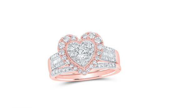 10K Heart Diamond Bridal Ring Set