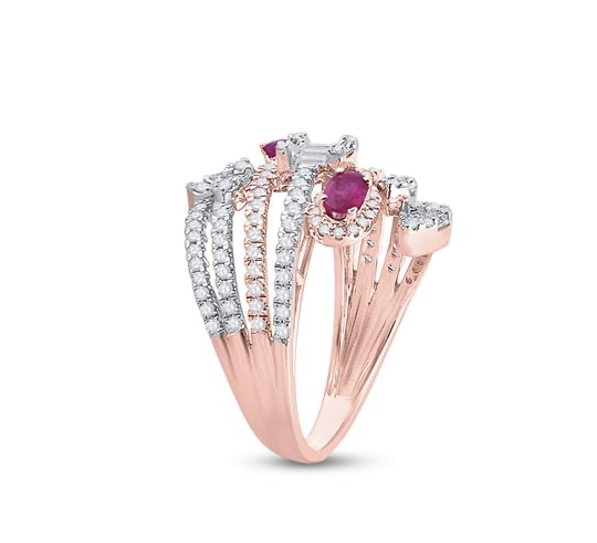 14K Oval Ruby Diamond Cocktail Spiral Ring