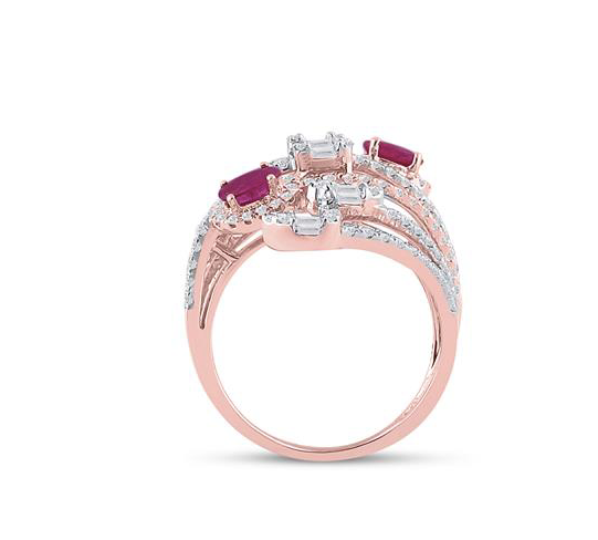 14K Oval Ruby Diamond Cocktail Spiral Ring