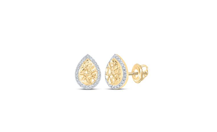 10K Nugget Diamond Teardrop Earrings