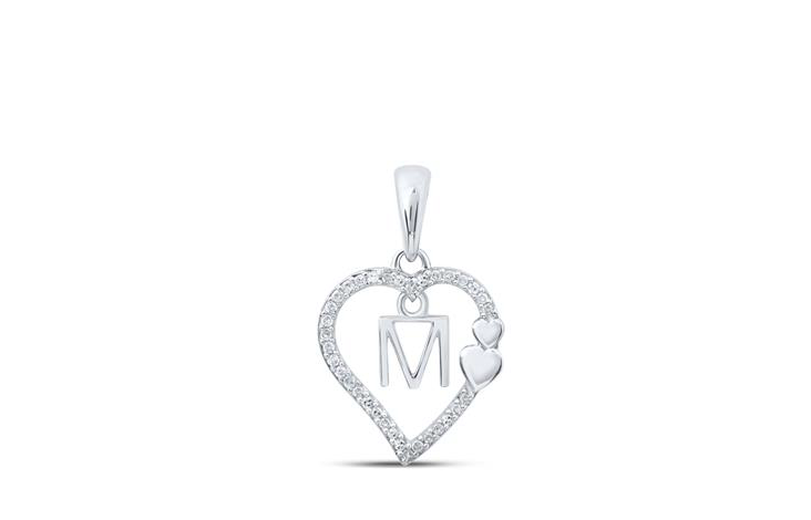10K Double Hearts Diamond Initial M