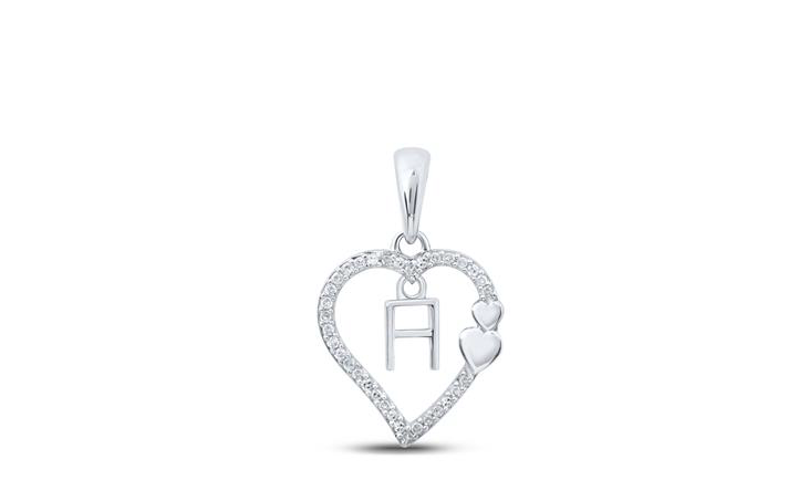 10K Double Hearts Diamond Initial H