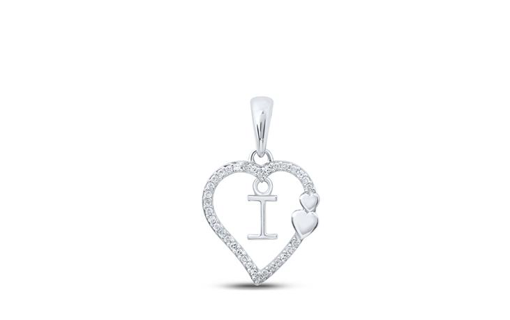 10K Double Hearts Diamond Initial I