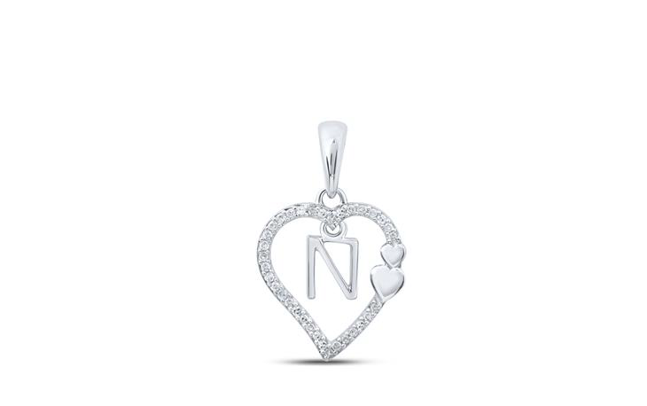 10K Double Hearts Diamond Initial N