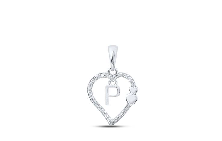 10K Double Hearts Diamond Initial P