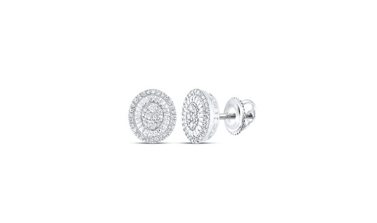 Sterling Silver Oval Diamond Earrings