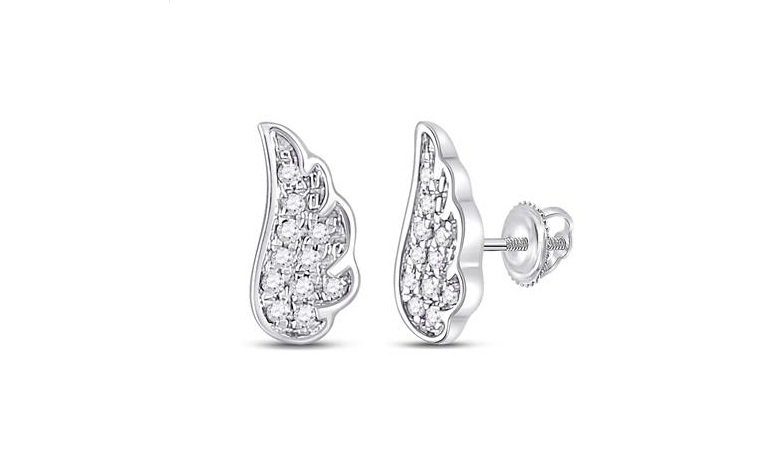 14K White Gold Angel Wing Diamond Studs