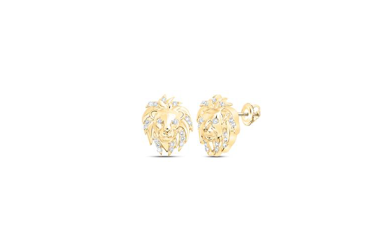 10K Lion Face Diamond Studs
