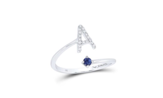 10K Natural Blue Sapphire Diamond Initial "A" Ring