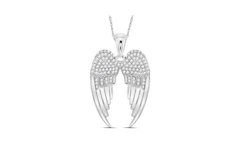 Sterling Silver Diamond Angel Wings Charm