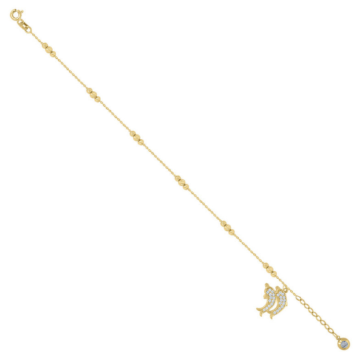 14K Yellow Gold Diving Dolphins Beaded Bracelet