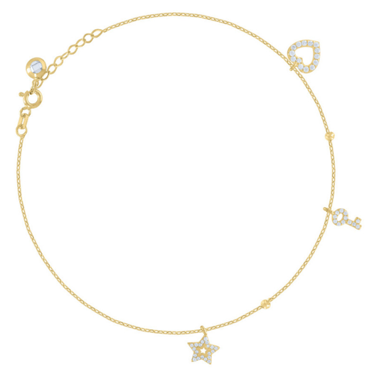 10K Star Key Heart Anklet