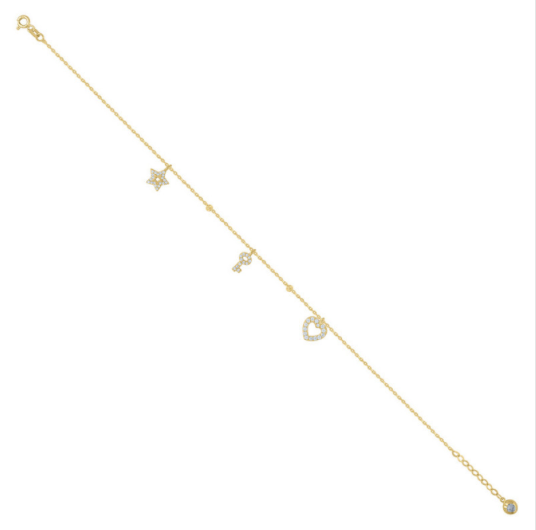 10K Star Key Heart Anklet