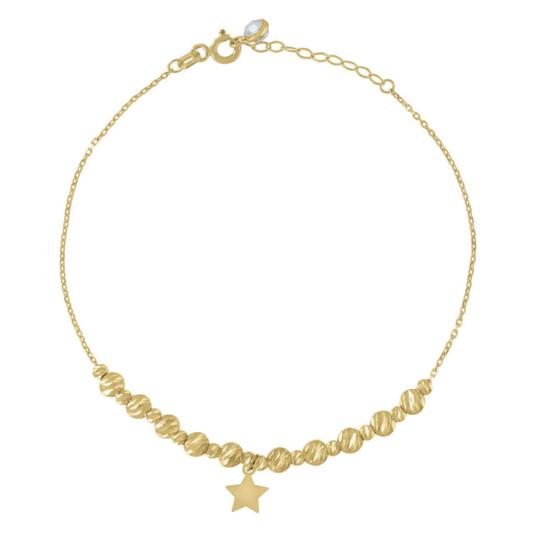 10K D/C Star Charm Beaded Bracelet