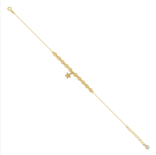 10K D/C Star Charm Beaded Bracelet