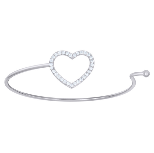 Sterling Silver Cz Heart Cuff Bangle