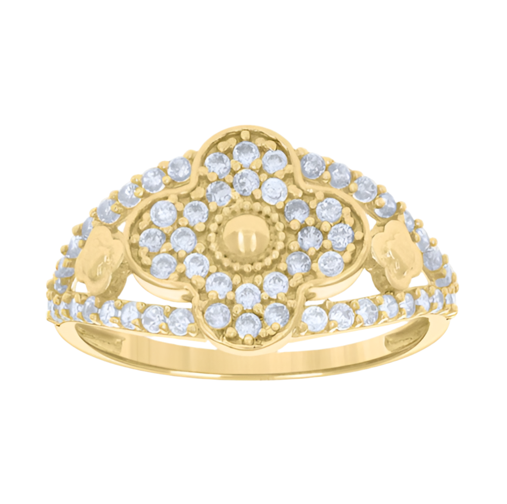 10K Gold CZ Clover Ring – Lucky Four-Leaf Design