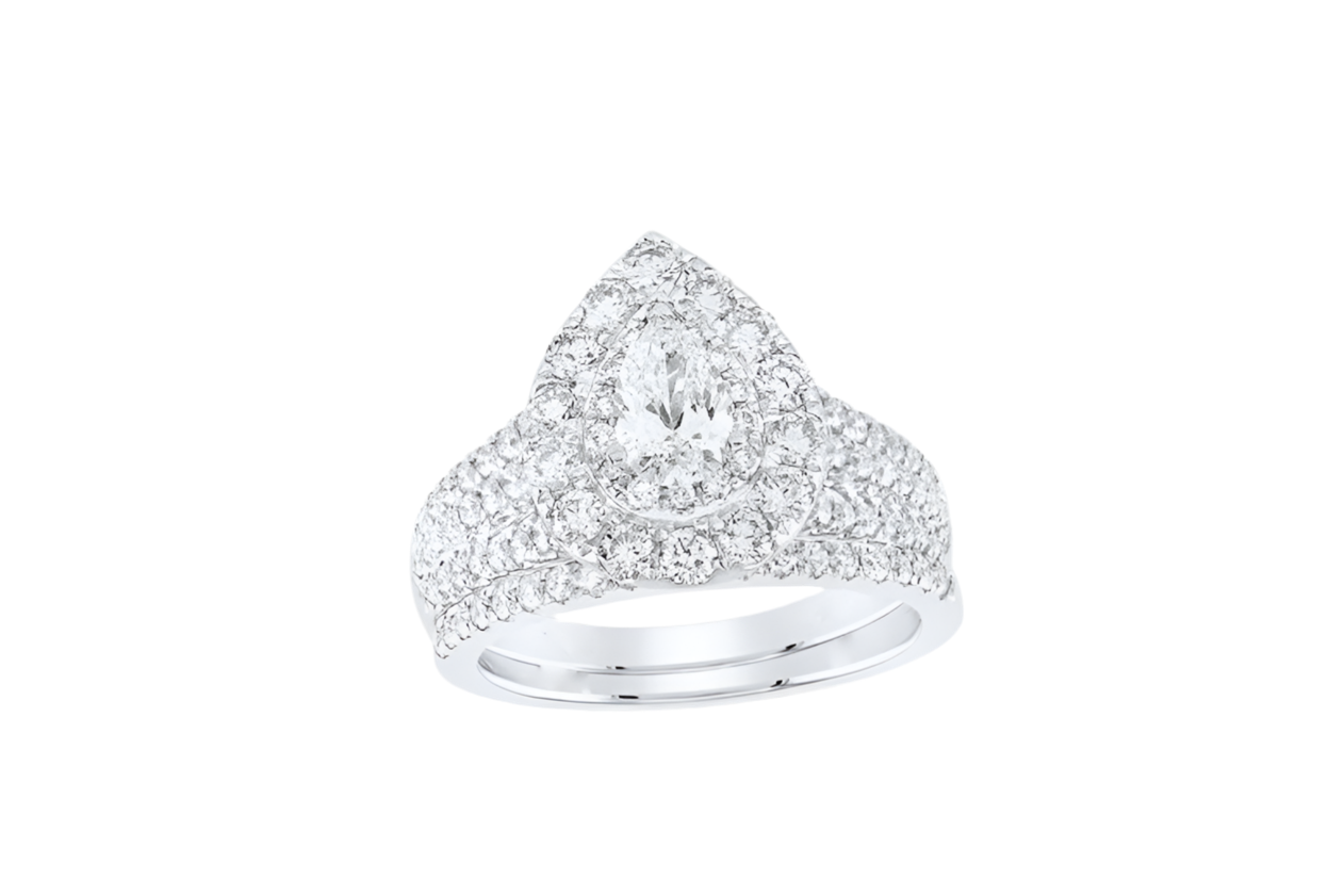 14K Pear Halo Bridal Wedding Ring Set