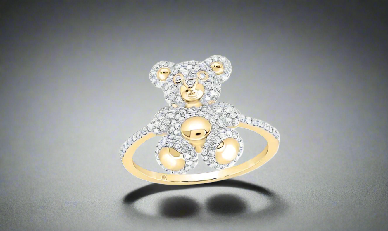 "10k Teddy Bear 1/2 Cttw Diamond Ring Size 7