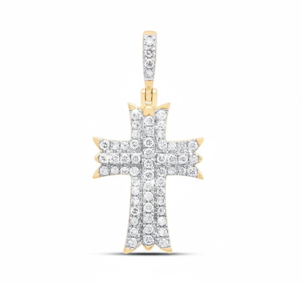 1/2 CTW natural diamond P1 cross pendant in 10K yellow gold