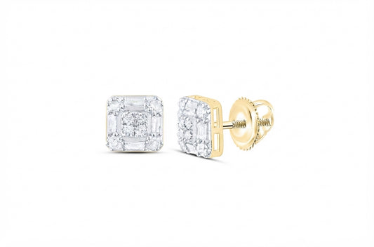 Natural diamond 10K gold men's octagon earrings close-up