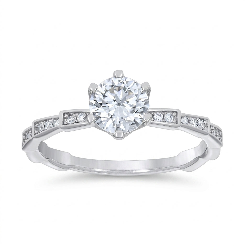 Round cut moissanite engagement ring with brilliant sparkle