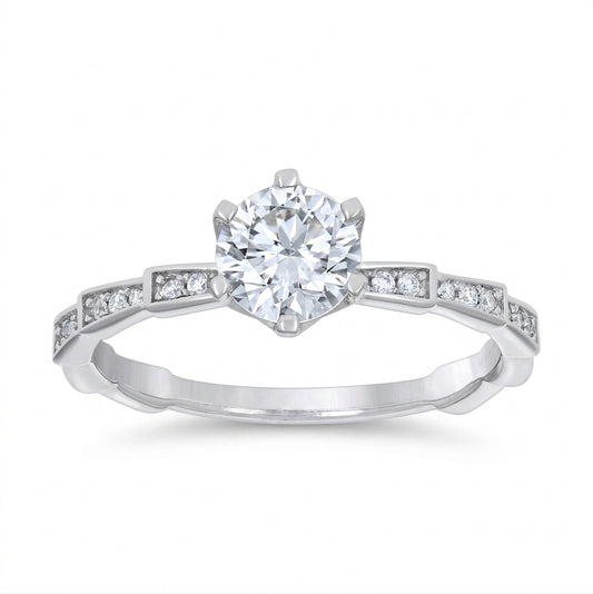 Round cut moissanite engagement ring with brilliant sparkle
