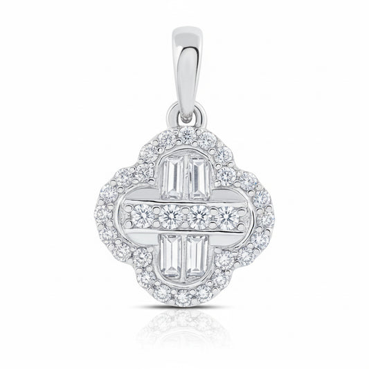 1/3 CTW natural diamond clover baguette pendant in 10K white gold