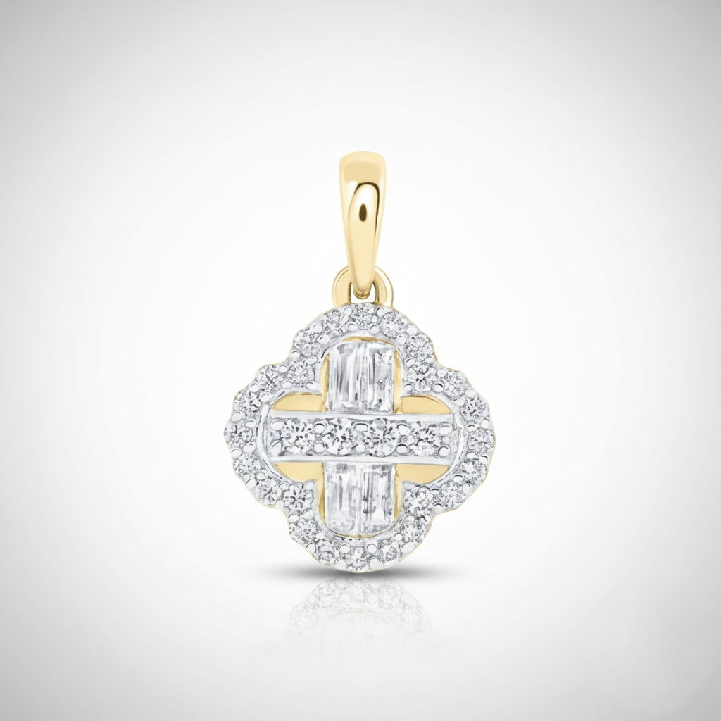 1/3 CTW natural diamond clover baguette pendant in 10K yellow gold