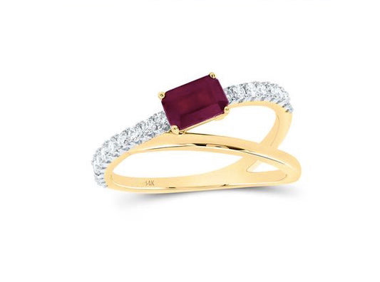 1/3 CTW diamond emerald-cut natural gemstone ring in 14k yellow gold