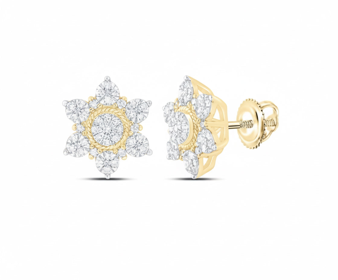 These flower earrings are made of natural diamonds set in 10k gold.