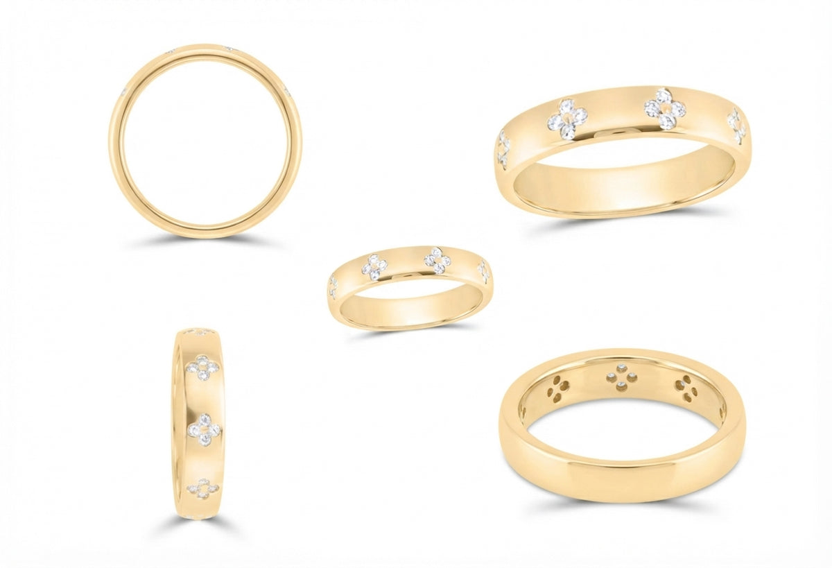 1/3 CTW natural diamond clover eternity band in 14K gold multiply angles