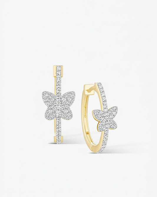 1/3 CTW diamond butterfly hoop huggie earrings – front view