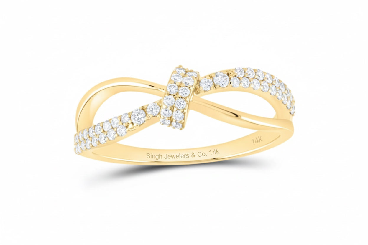 1/3 CTW natural diamond criss cross ribbon ring 14K gold