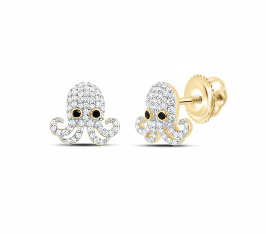 Octopus-shaped earrings with diamond accents on a white background